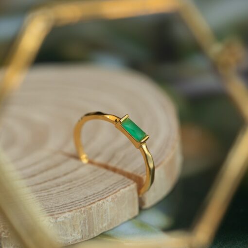 Caitlyn Minimalist's Dainty Jade Baguette Ring A Delicate Green Crystal Anniversary Gift - Image 5
