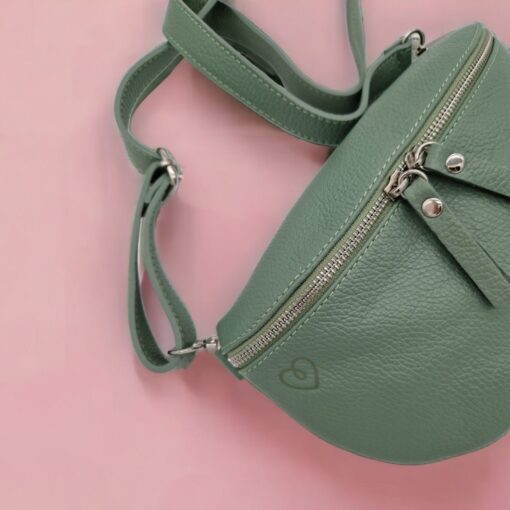 Versatile Leather Crossbody Bag Double Zipper, Adjustable Strap, and Belt Loop - Image 5