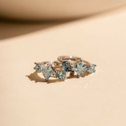 Aquamarine Huggie Hoops Shimmering Blue Diamonds in Golden Embrace - Image 5