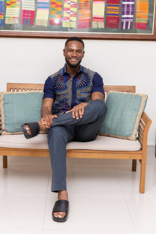 Embrace Cultural Vibrance Zedi's Navy Men's African Print Cotton Ankara Shirt - Image 4