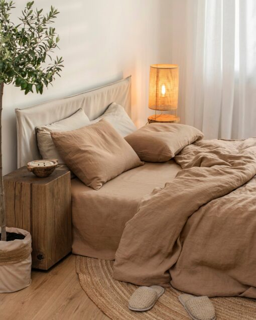 Luxurious Latte Linen Bedding Set King/Queen Duvet Cover with Pillowcases - Image 6
