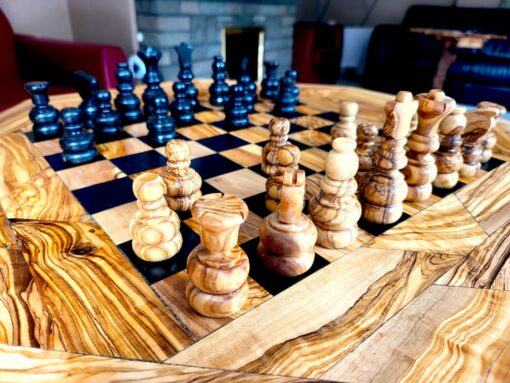 Personalized Olive Wood Chess Table A Timeless Gift for Chess Enthusiasts - Image 3