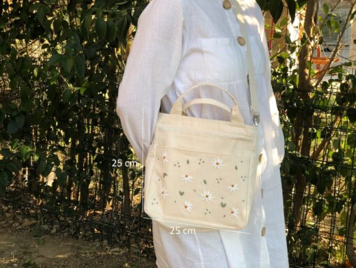 Embroidered Daisy Delight Handcrafted Canvas Tote for Summer Vibes - Image 6
