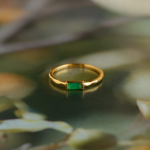 Caitlyn Minimalist's Dainty Jade Baguette Ring A Delicate Green Crystal Anniversary Gift - Image 3