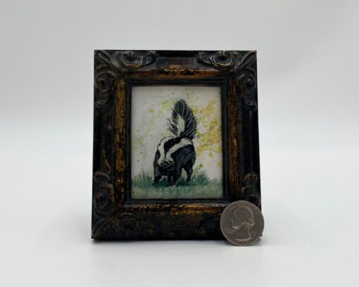 Skunk Framed Miniature Watercolor Art Print Captivating Wildlife in a Tiny Masterpiece - Image 2