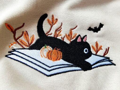 Bewitching Black Cat Embroidered Sweatshirt Spooky and Cozy for Fall - Image 3