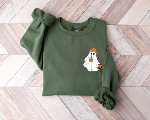 Hauntingly Cute Little Ghost Ice Coffee Sweatshirt for Spooky Season - Image 2