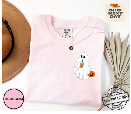 Hauntingly Cute Comfort Colors? Ghost Coffee Shirt for Spooky Coffee Lovers - Image 4