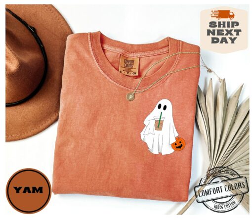 Hauntingly Cute Comfort Colors? Ghost Coffee Shirt for Spooky Coffee Lovers - Image 2