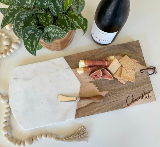 Elegant Marble and Wood Cheese Board Set A Culinary Canvas for Memorable Gatherings - Image 5