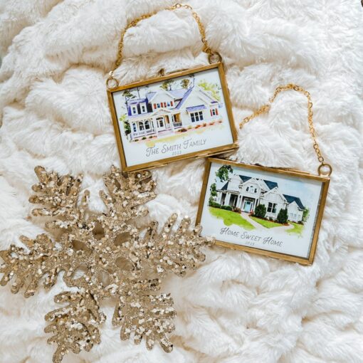 Watercolor House Portrait Ornament Capture Your Home's Charm in a Tiny Brass Frame - Image 3