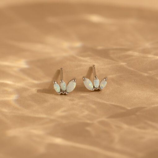 Sparkling Elegance Caitlyn's Opal Flower Stud Earrings - A Delicate Touch of Shimmer - Image 6