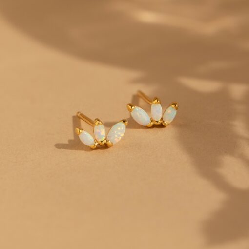 Sparkling Elegance Caitlyn's Opal Flower Stud Earrings - A Delicate Touch of Shimmer - Image 2