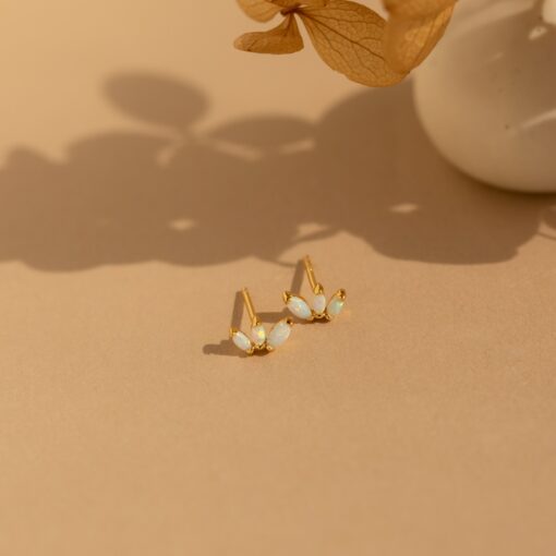 Sparkling Elegance Caitlyn's Opal Flower Stud Earrings - A Delicate Touch of Shimmer - Image 4