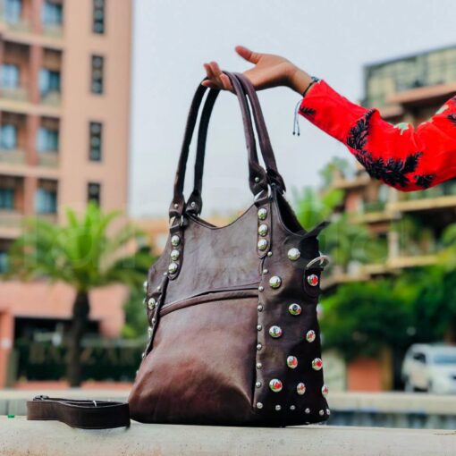Studded Leather Handbag Personalized Tote with Rivets, a Unique Gift for Her - Image 5