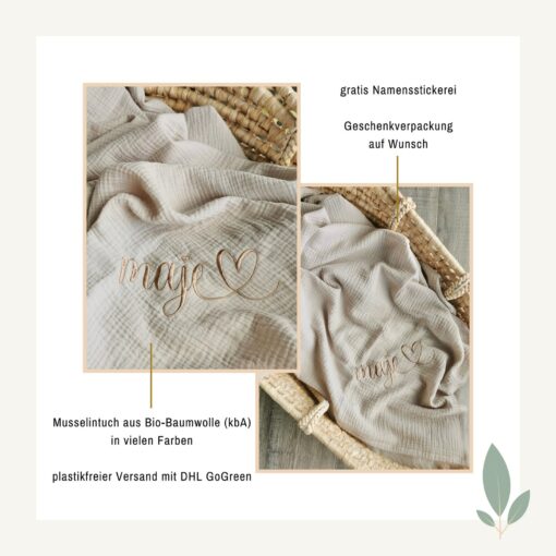 Personalized Muslin Baby Blanket Organic Cotton, Birth Blanket, Summer Blanket, Cuddly Gift - Image 2