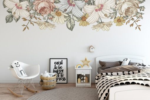 CAMILA Slim Wall Decal Border Vintage Floral Nursery with Removable Roses, Hibiscus, and Peonies - Image 5