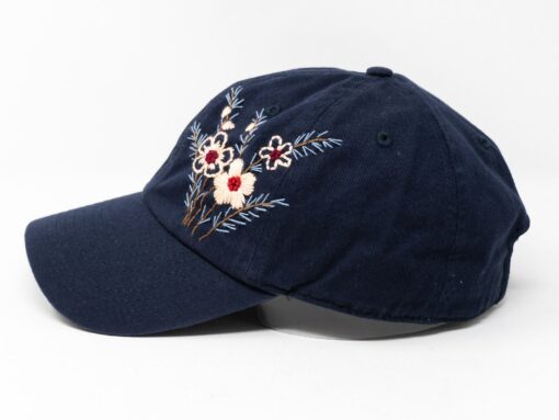 Navy Blue Baseball Cap with Embroidered Floral Brim - Stylish Accessory for Women - Image 2