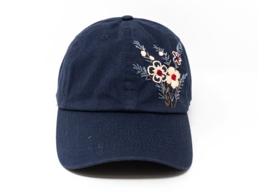 Navy Blue Baseball Cap with Embroidered Floral Brim - Stylish Accessory for Women - Image 3