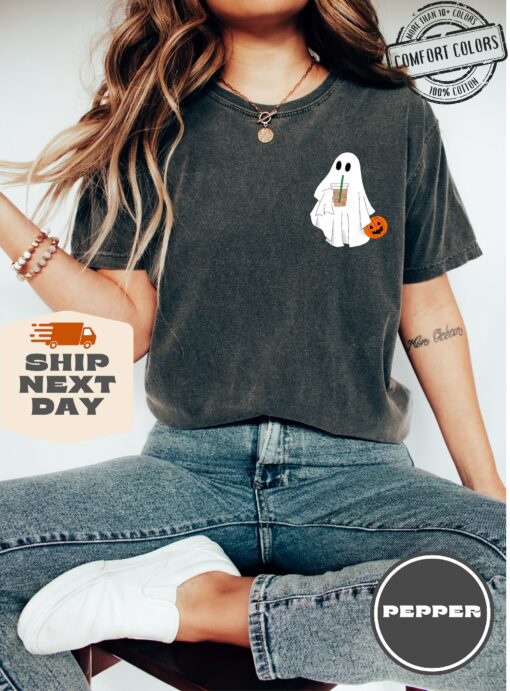 Hauntingly Cute Comfort Colors? Ghost Coffee Shirt for Spooky Coffee Lovers - Image 5