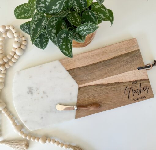 Elegant Marble and Wood Cheese Board Set A Culinary Canvas for Memorable Gatherings - Image 4