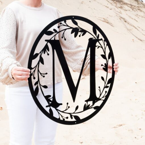 Exquisite Metal Circle Monogram with Vines A Timeless Symbol of Love and Unity - Image 2
