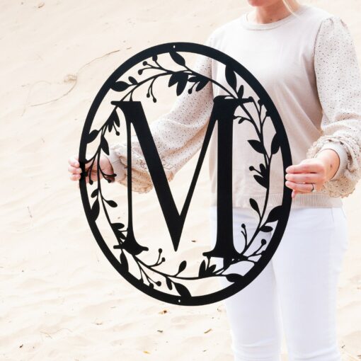 Exquisite Metal Circle Monogram with Vines A Timeless Symbol of Love and Unity - Image 3
