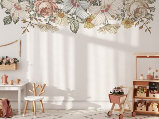 CAMILA Slim Wall Decal Border Vintage Floral Nursery with Removable Roses, Hibiscus, and Peonies - Image 6