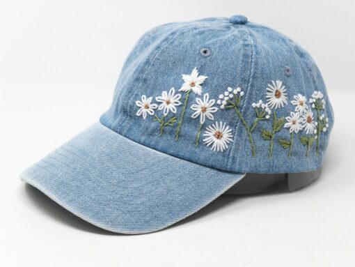 Hand-Embroidered Daisy Baseball Cap Mustard Yellow Floral Essence for Unforgettable Style - Image 5