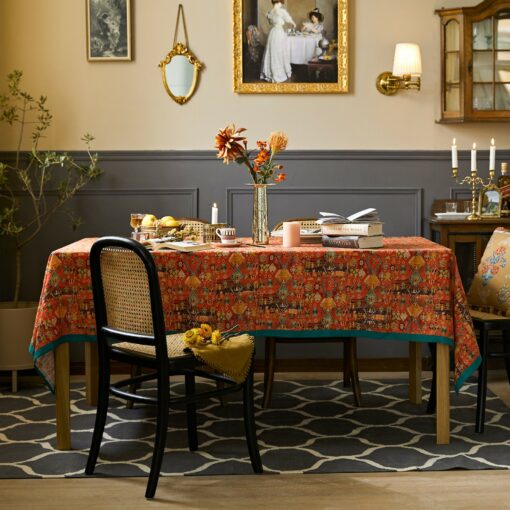 Rustic Charm Orange Red Boho Linen Tablecloth for Festive Gatherings - Image 6