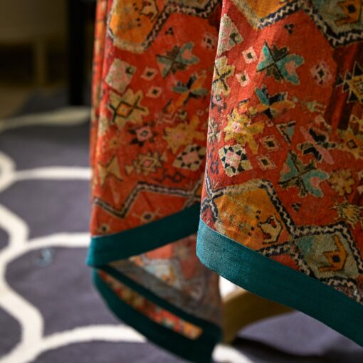 Rustic Charm Orange Red Boho Linen Tablecloth for Festive Gatherings - Image 5
