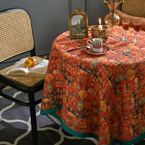 Rustic Charm Orange Red Boho Linen Tablecloth for Festive Gatherings - Image 3