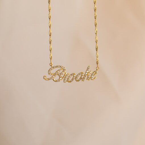 Pave Script Name Necklace Personalized Diamond Twist Chain for Her (NM132F109) - Image 2