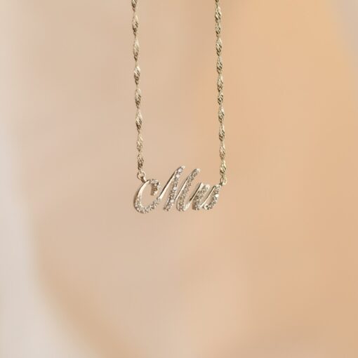 Pave Script Name Necklace Personalized Diamond Twist Chain for Her (NM132F109) - Image 5