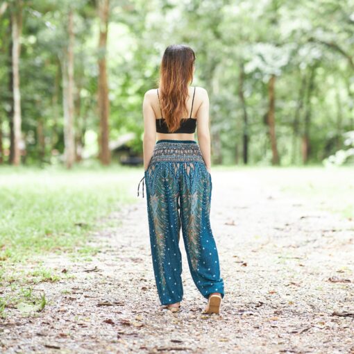 Smocked Waist Boho Pants Hippie Bohemian Style Trousers for Yoga, Aladdin, and Thai Wear - Image 2