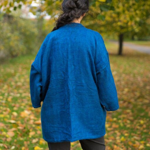 COBALT BLUE Yak Wool Kimono Embrace Warmth and Style in a Unisex Hippie Boho Robe from Nepal - Image 5