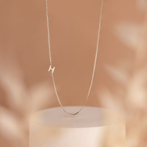 Personalized Sideways Initial Necklace with Box Chain A Timeless Treasure for Her - Image 4