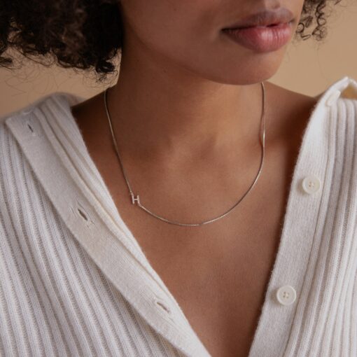 Personalized Sideways Initial Necklace with Box Chain A Timeless Treasure for Her - Image 5