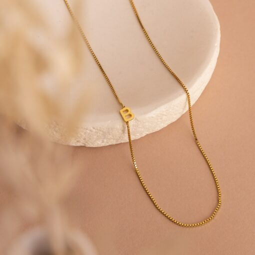 Personalized Sideways Initial Necklace with Box Chain A Timeless Treasure for Her - Image 6