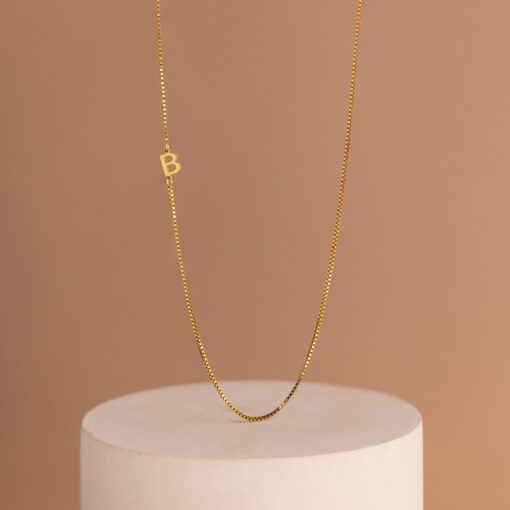 Personalized Sideways Initial Necklace with Box Chain A Timeless Treasure for Her - Image 2
