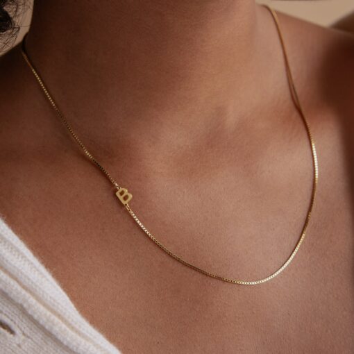 Personalized Sideways Initial Necklace with Box Chain A Timeless Treasure for Her - Image 3