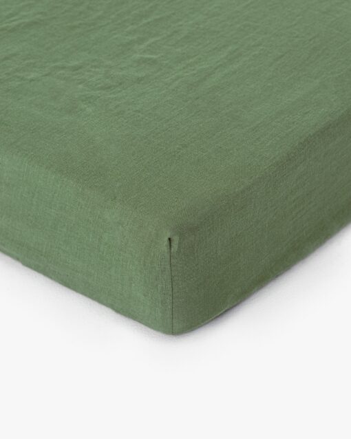 Luxurious Stonewashed Linen Fitted Sheet in Forest Green Indulge in Tranquil Slumber - Image 3