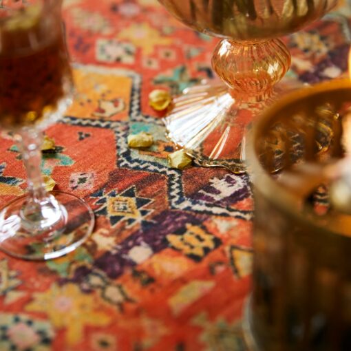 Rustic Charm Orange Red Boho Linen Tablecloth for Festive Gatherings - Image 4