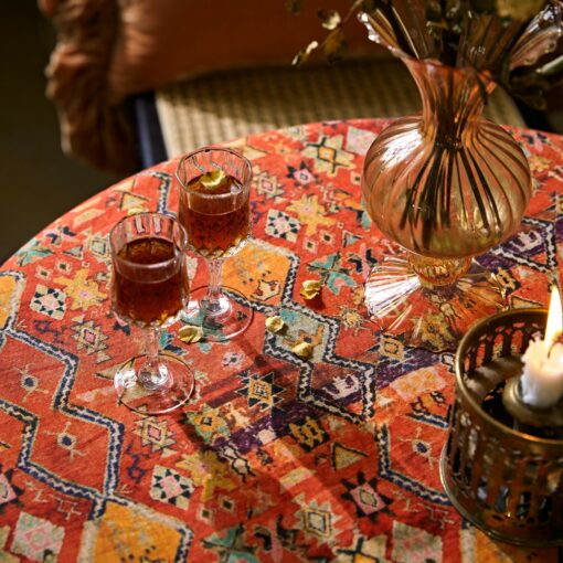 Rustic Charm Orange Red Boho Linen Tablecloth for Festive Gatherings - Image 2