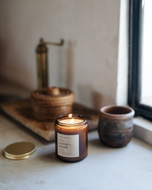 Indulge in the Aromatic Embrace of Freshly Brewed Coffee Non-Toxic Soy Candle in an Amber Jar - Image 3