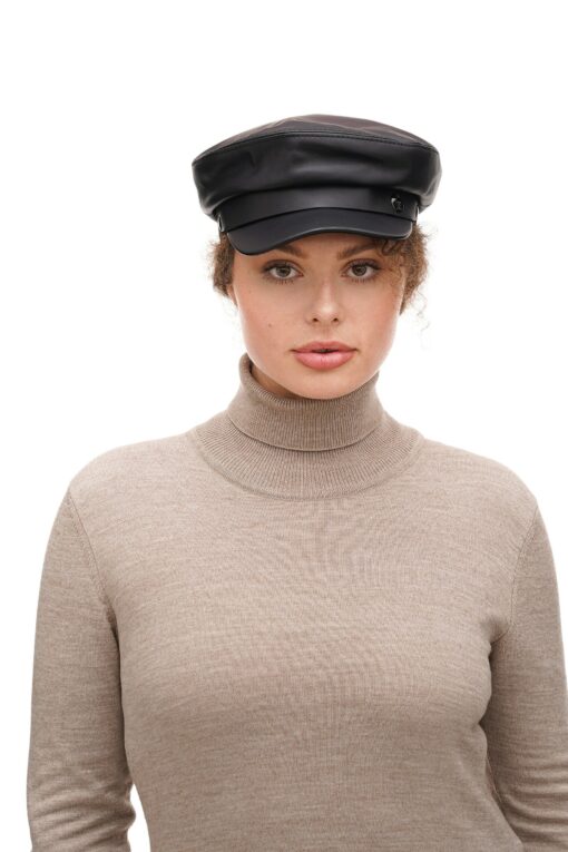 Stylish Faux Leather Baker Boy Cap Elevate Your Wardrobe with a Classic Touch - Image 4
