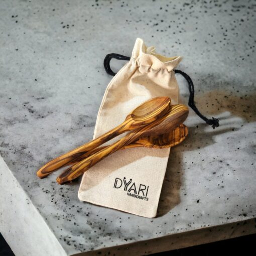 Exquisite Olive Wood Spoons Handcrafted 5.5" Non-Toxic Utensils for Coffee, Tea, and Sugar - Image 2