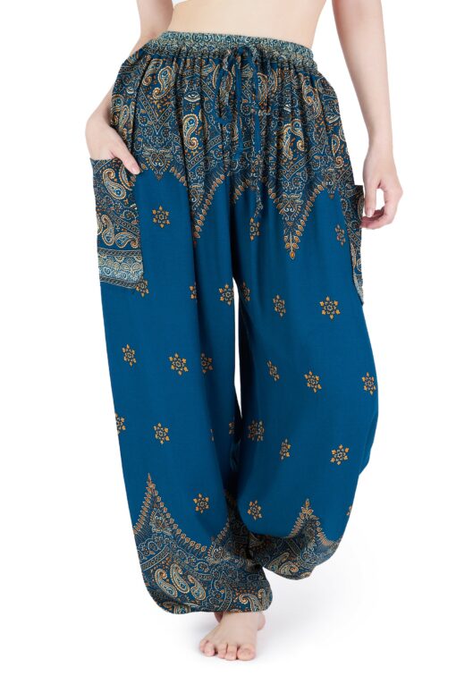 Flowy Teal Harem Pants Bohemian Bliss for Summer Festivals and Yoga - Image 3