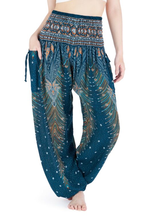 Smocked Waist Boho Pants Hippie Bohemian Style Trousers for Yoga, Aladdin, and Thai Wear - Image 3