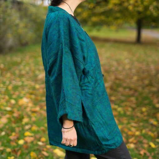 Pristine Pine Green Yak Wool Kimono Embrace Warmth and Style in a Cozy Winter Haori - Image 5